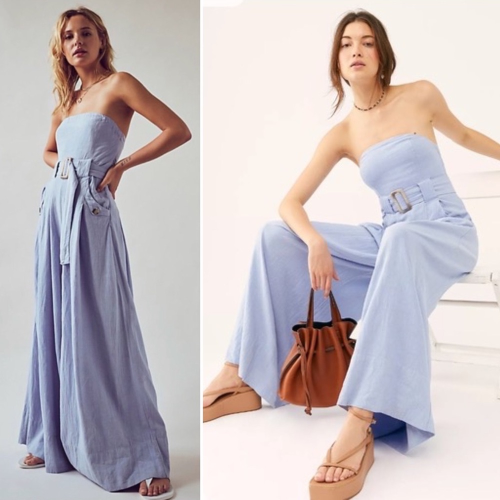 NWOT Free People Lucia Linen Strapless Jumpsuit 2